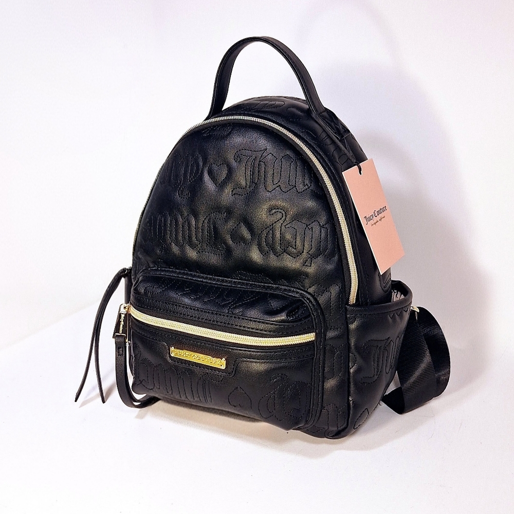 Juicy Couture Black Embossed Mini Backpack with Gold Accents